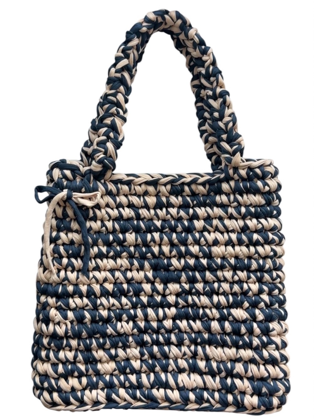 Handwoven Navy and Cream Tote Bag